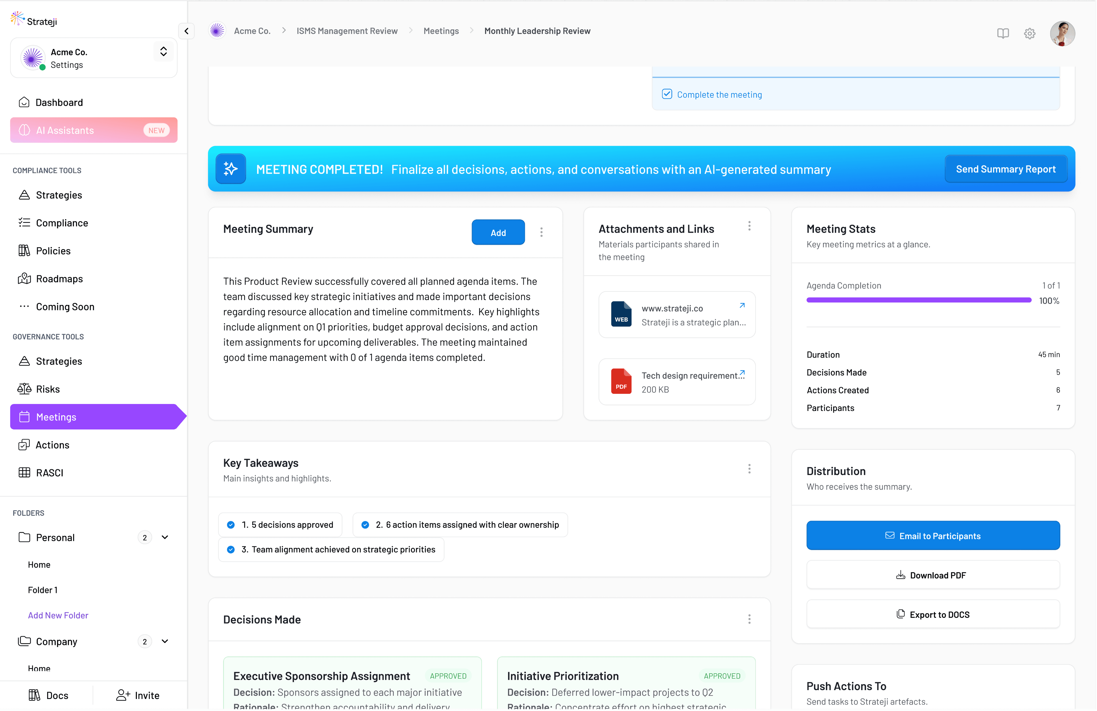 EthosOne governance dashboard with meetings and board reporting for chairs.