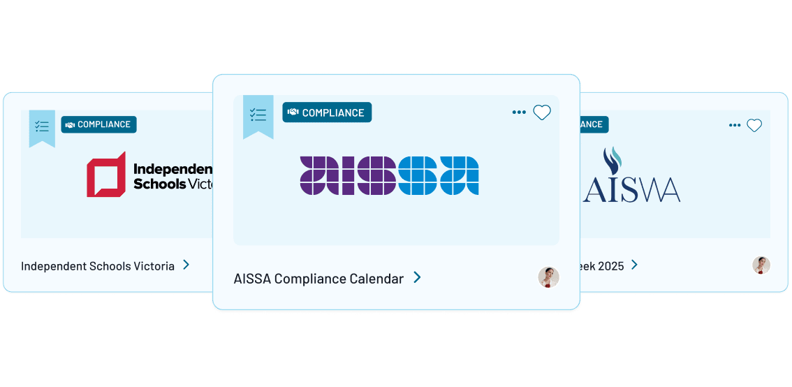 EthosOne compliance calendar cards showing AISSA and state-based compliance libraries